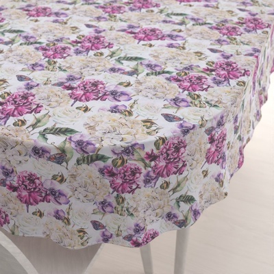Biante Dekorační oválný ubrus PML-108 Fialové květiny s motýlky na bílém 50x100 cm