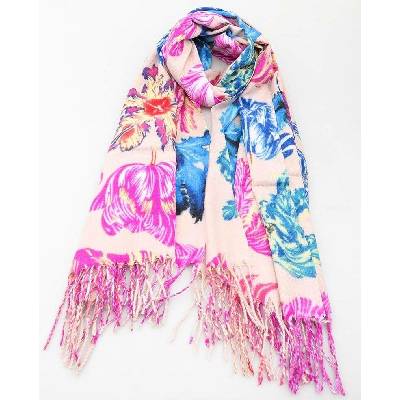 Classic Scarf kašmírová šála květinová béžová