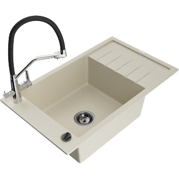 Mexen Elias гранитна мивка с 1 корито с отцедник и кухненски смесител Duo, (6511-69-671701-07-B)