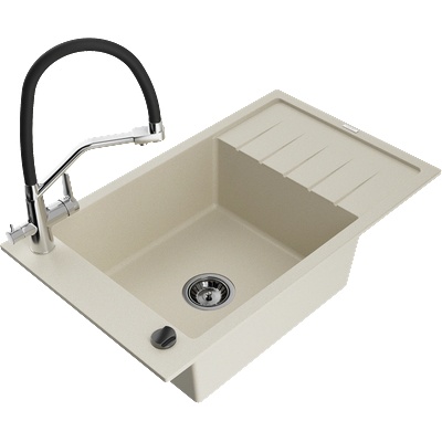 Mexen Elias гранитна мивка с 1 корито с отцедник и кухненски смесител Duo, (6511-69-671701-07-B)