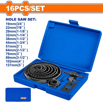 WADFOW Комплект боркорони за дърво wadfow, 16 части (wf wkj4416)