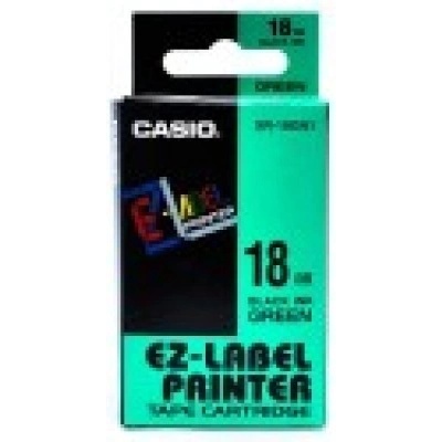 Casio XR-18GN1, 18mm x 8m, черен печат/зелен фон, оригинален лента (XR-18GN1)