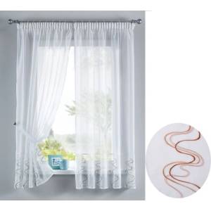 Дрейпари БГ Комплект 2 къси пердета 150х90 и 2 коланчета, бродерия Кафяви вълни, за релса и тръбен корниз код-112231 (61480745)