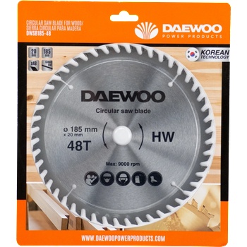 Daewoo Диск за ръчен циркуляр, за дърво, 185х20х48Т daewoo (dwsb185-48)