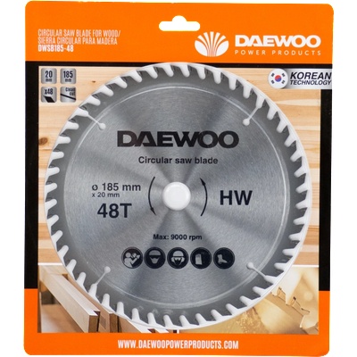 Daewoo Диск за ръчен циркуляр, за дърво, 185х20х48Т daewoo (dwsb185-48)
