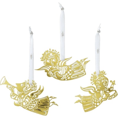 Vánoční ozdoba MUSIC ANGEL SILHOUETTES 6 cm sada 3 ks zlatá nerezová ocel Bjørn Wiinblad