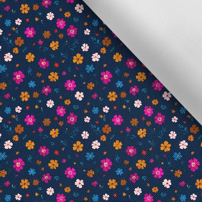 Takoy Látka s potiskem nepromokavý polyester TD / NS malé květiny tmavě modré Limit