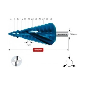 Karnasch Стъпално свредло Ø 6-38 mm (x 4, 5 mm), HSS-XE Blue-Dur, 2x спирален канал (1497)