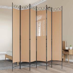 vidaXL Делител за стая с 6 панела Бежово 240 x 220 cm Текстил (42039206)