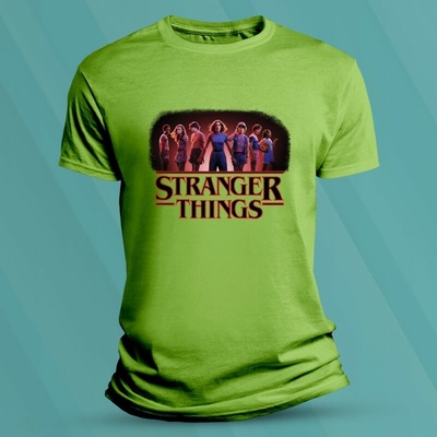 Sandratex Dětské tričko s potiskem Stranger Things Parta z Hawkins Lime