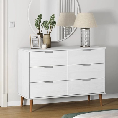vidaXL Шкаф с чекмеджета MOLDE, бял, 113x40x80 см, борово дърво масив (350508)