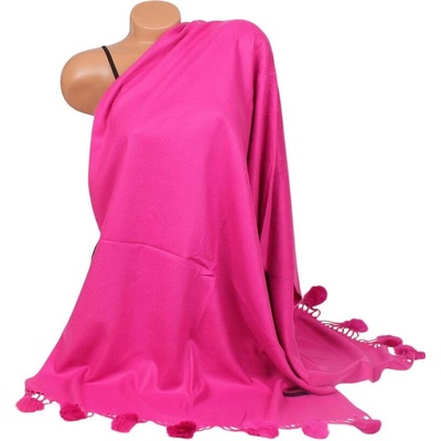 Кашмирен шал в цикламен цвят с пухчета