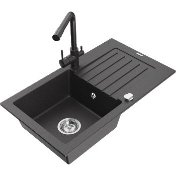 Mexen Pablo гранитна мивка с 1 камера и отцедник с кухненски смесител Duero, черен на пръски - 6510-76-671600-76 (6510-76-671600-76)