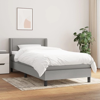 vidaXL Боксспринг легло с матрак, светлосиво, 90x200 см, плат (3129601)