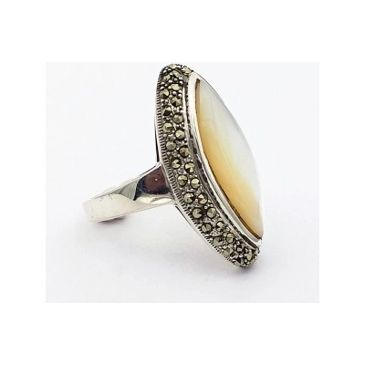 Zlato-minerály Stříbrný prsten perleť a markazit ST05698sd58