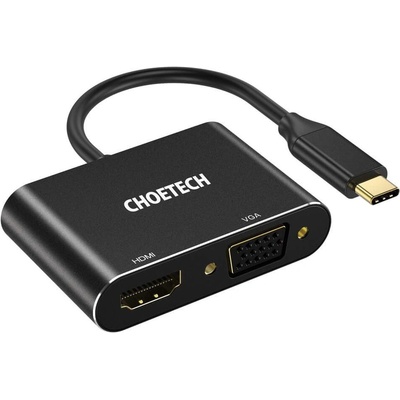 Choetech USB-C to VGA and HDMI 4K Adapter - адаптер за свързване от USB-C към VGA и HDMI 4K (черен)