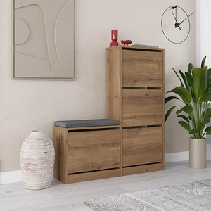 TopMebel Шкаф за обувки Dude TopMebel от меламин в светлокафяв цвят 104, 8x26x118, 5cm