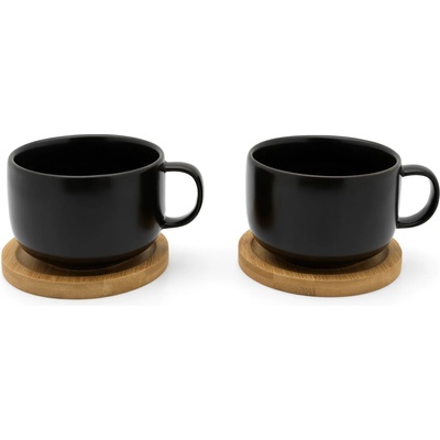 bredemaijer group Сет от 2 керамични чаши за чай с бамбукови подложки Bredemeijer Umea - черни, 250 мл (BR 142021)