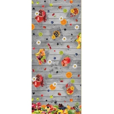 Obrus PVC 194A tropické ovocie na sivom dreve metráž, 20 m x 140 cm, IMPOL TRADE