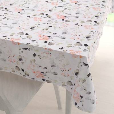 Biante bavlna ubrus Sandra SA-288 Eukalyptus s růžovými květy na bílém 100x140 cm