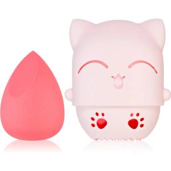 BrushArt Accessories Cutie Cat travel case with make-up sponge гъба за нанасяне на фон дьо тен с калъфка за пътуване