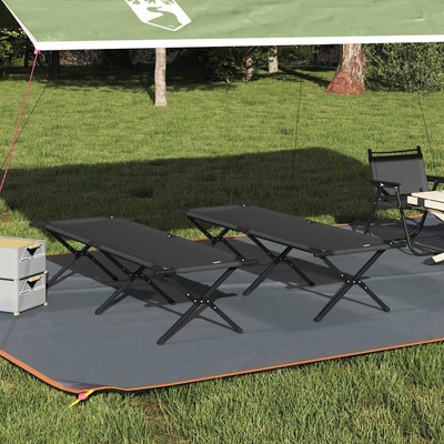 vidaXL Сгъваемо къмпинг легло 2 pcs Черно 193 x 69 x 45 см (42003181)