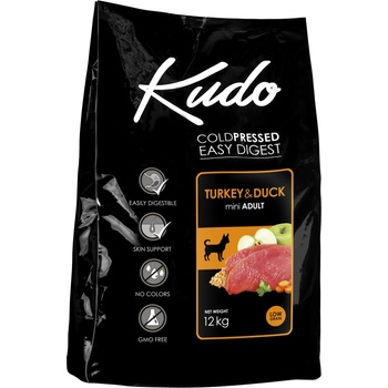 Kudo Low Grain Turkey/Duck Mini Adult - Пълноценна суха храна за кучета от дребни породи над 1 година, с патешко, пуешко и пилешко месо, 3 кг