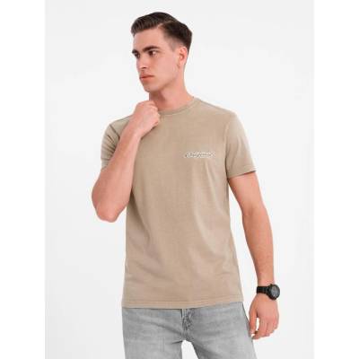 Ombre Cotton T-shirt with print on chest and back dark beige
