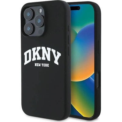 DKNY Силиконов бял щампован лого MagSafe Калъф за iPhone 16 Pro - черен (3666339335120)