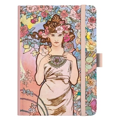 Notes A5 Premium Alfons Mucha 2027 linky Růžový