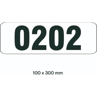 Samolepicí značení skladovacích míst – polykarbonát, černo‐bílá, 300×100 mm