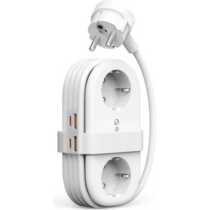 ORICO Разклонител с 2xAC контакта и захранване с 2хUSB-C и 2хUSB-A портове за мобилни устройства - Orico AP3 GaN 6-in-1 Power Strip 65W (бял) (ORICO-AP3-2A2U2C-65-EU-WH-EP)