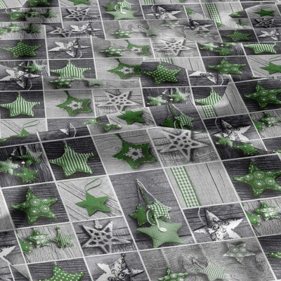 Vianočný vzor bavlnenej látky Viianoce 47, zelená farba, metráž 160 cm