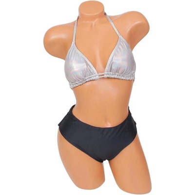 Дамски бански от две части в сребристо и черно