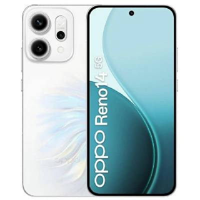 Смартфон Oppo Reno14 5G (бял), поддържа 2 SIM карти, 6.59" (16.73 cm) FHD+ AMOLED 120Hz дисплей, осемядрен Mediatek Dimensity 8350 3.35 GHz, 12GB LPDDR5X, 512GB Flash памет, 50 + 50 + 8 & 50 Mpix камери, Android (CPH2737_12+512_OW)