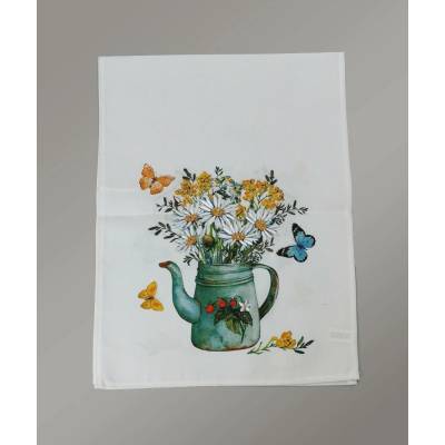TiaHome Vyšívaný ubrus konve s kopretinami 40x110cm