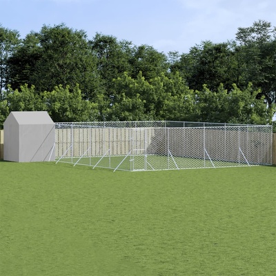vidaXL Venkovní psí kotec se střechou stříbrný 1000 x 1000 x 250 cm