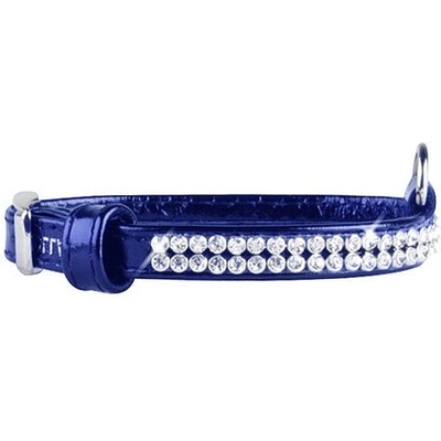 COLLAR Лъскав кожен нашийник с кристали - 19 - 25см, 9мм - син