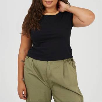 Brave Soul BS Plus Size Short Sleeve T-shit with Contrast Neck and Sleeve Rib - Black/Camel