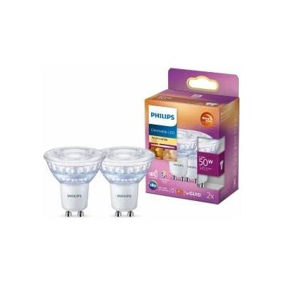 Philips LED Classic GU10 WarmGlow lamp, 50W, reflector, dimmable, warm white, double pack - 929002065718
