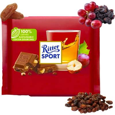 Ritter Sport čokoláda mléčná s rozinkami v rumu a ořechy 100 g