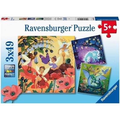 Ravensburger 051816 Víla drak a jednorožec 3x49 dílků