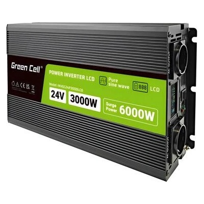 Green Cell Инвертор green cell, 24/220v, dc/ac, 3000w/6000w, чиста синусоида (gc-inv-24v-3000w-p3000lcd)