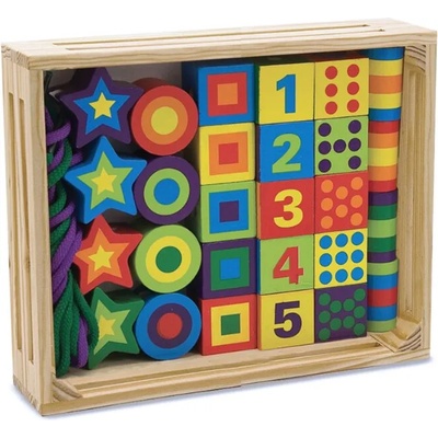 Melissa & Doug - Дървени мъниста за нанизване - Различни форми