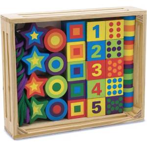 Melissa & Doug - Дървени мъниста за нанизване - Различни форми