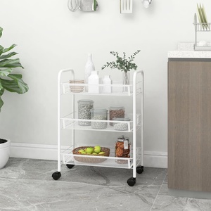 vidaXL Кухненска количка на 3 нива, бяла, 46x26x64 см, желязо (336323)