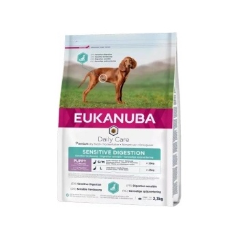 EUKANUBA daily Care Puppy Sensitive Dog - Пълноценна суха храна за подрастващи кучета с чувствителен стомах с пилешко и пуешко месо, 12 кг