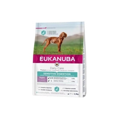EUKANUBA daily Care Puppy Sensitive Dog - Пълноценна суха храна за подрастващи кучета с чувствителен стомах с пилешко и пуешко месо, 12 кг