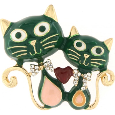 Biju brož zamilované kočky se zirkony zelená 9001492-2