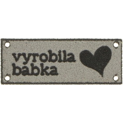 Štítok Vyrobila Babka sivý 3,2 x 1,1 cm